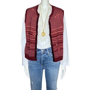Vintage 90s Maroon Sweater Vest. Petite Medium. Cottagecore Grandmacore Fall